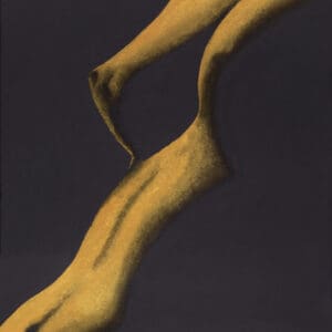 Femme Dorée, a golden female silhouette against black, painted using Lumière Inversée by Ashley Karno.