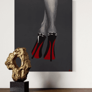 High-heeled shoes artwork with sculpture display.